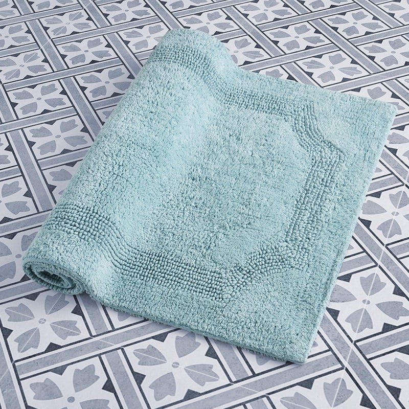 Laura Ashley - Reversible Cotton Bath Mat, Premium Bathroom DÃ©cor, Machine Washable Bathroom Rug, Highly Absorbent, 17"x24"/20"x32" 2-Piece Set, Aqua - Image 2